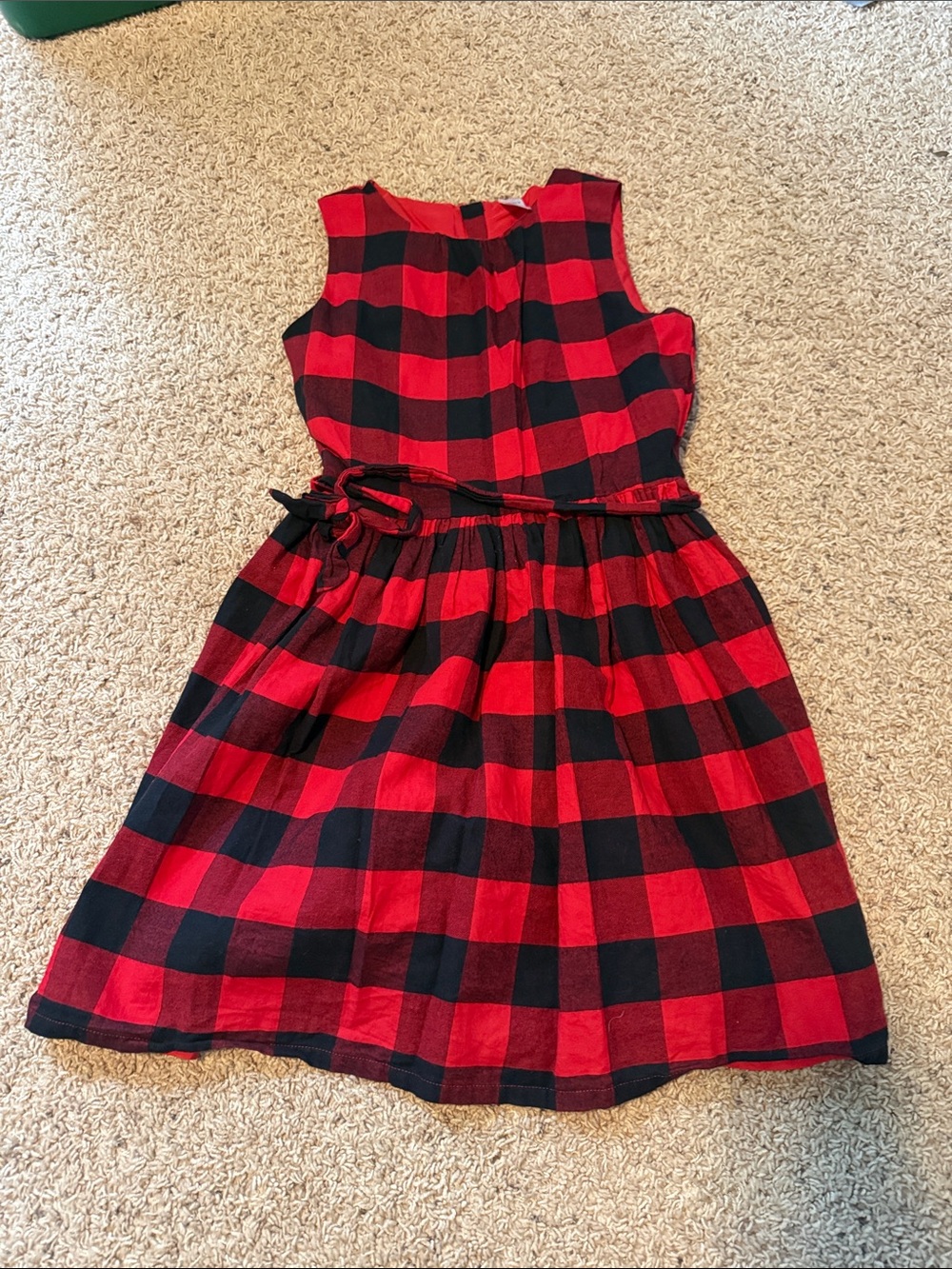 Girls Red and Black Buffalo Plaid Sleeveless Dress